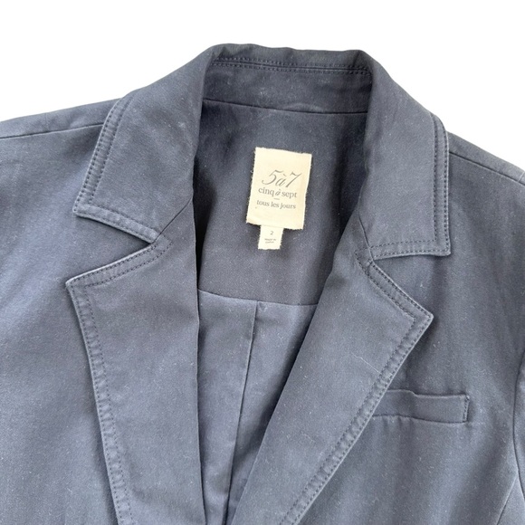 Cinque a Sept navy blue Khloe jacket ruched sleeve 5 a 7 stretch blazer 2 - Picture 4 of 14